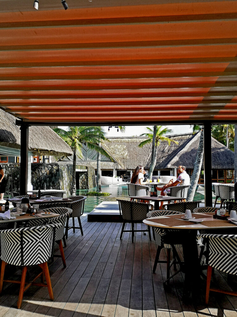 Mauritius restaurant with pool and thatch detail