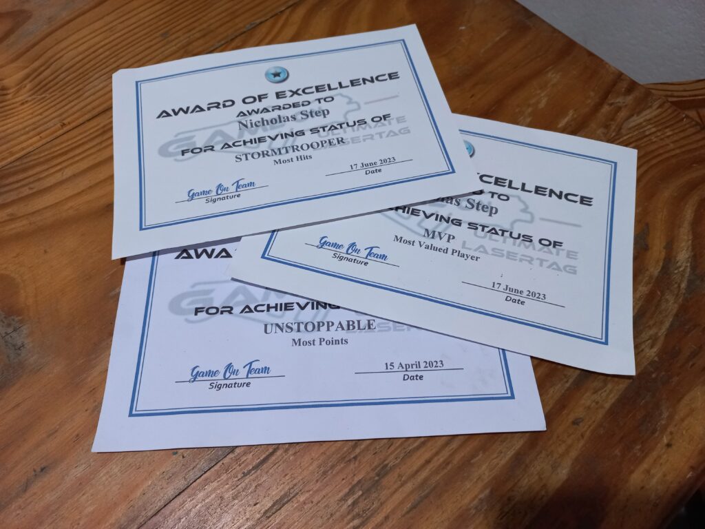 Laser tag certificates