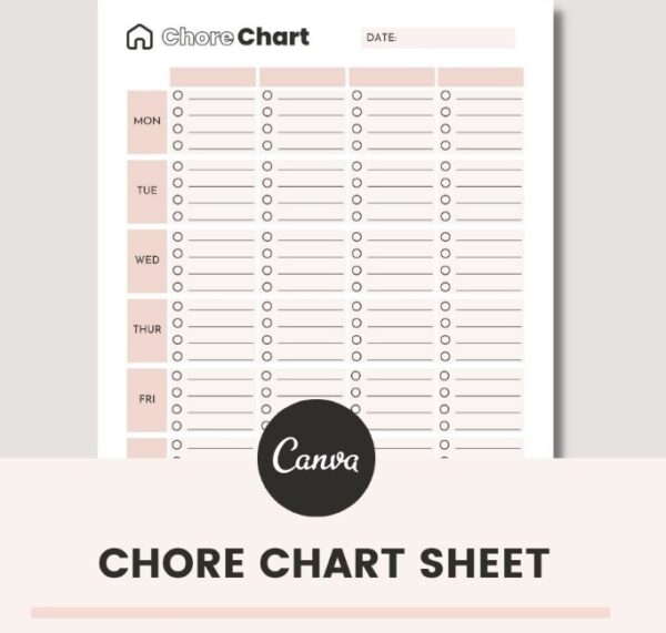 chore chart, with days of the week and four categories with four lines each, so that's 16 per day if you want