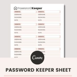 Password keeper planner with websites, user names and passwords