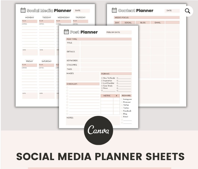 Social media planner sheets