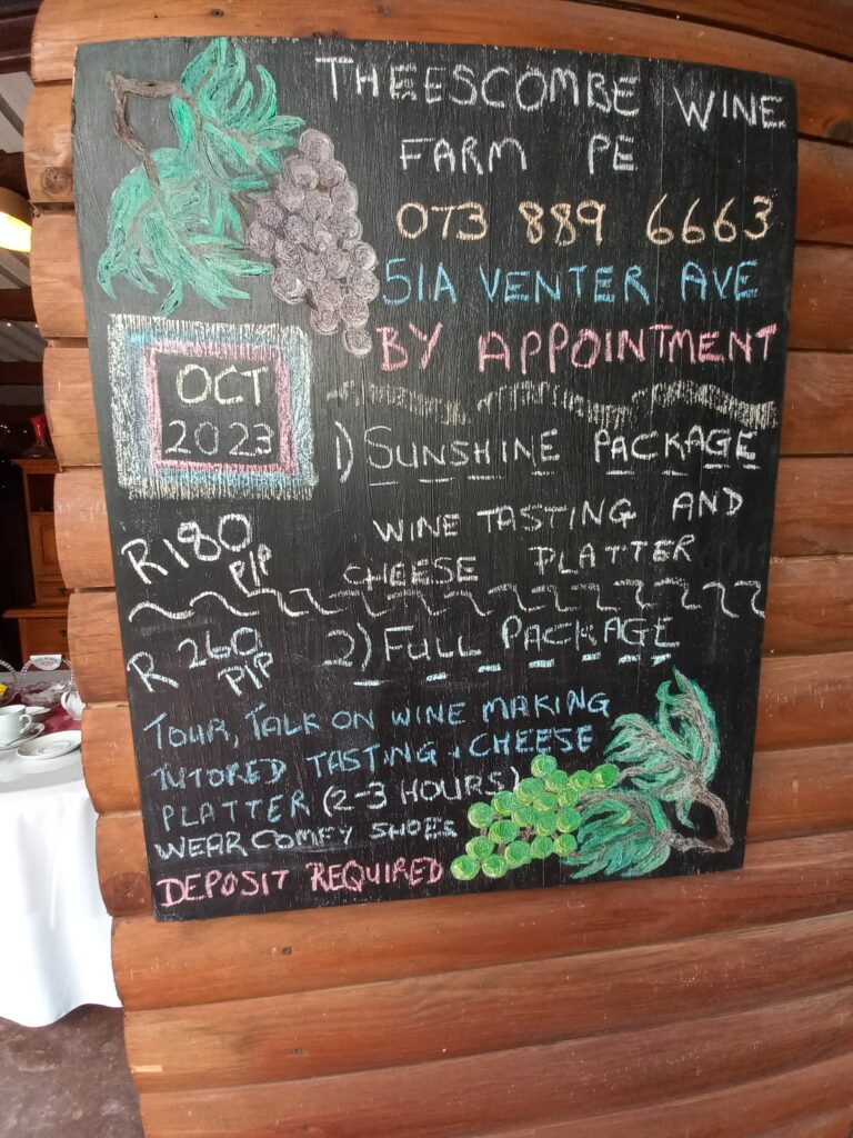 Theescombe Estate Wine Farm in Port Elizabeth / Gqeberha wine tasting