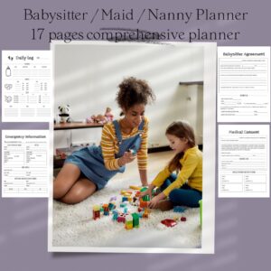 17 page comprehensive babysitter planner, nanny planner, maid planner, Everything from counting feeds, poops and meals to contracts and emergency information