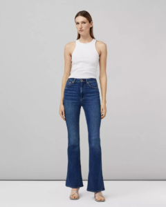 Rag and Bone flare jeans, white Tshirt, silver shoes