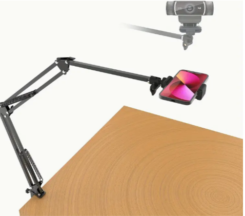 gooseneck desk phone arm holder and webcam from Temu