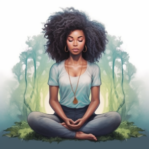 woman sitting in yoga position meditating 