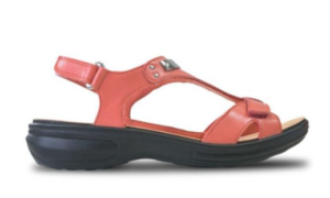 These orthotic sandals feature a fashionable, yet flattering, T-design adorned with a metal trim for a sophisticated feel.