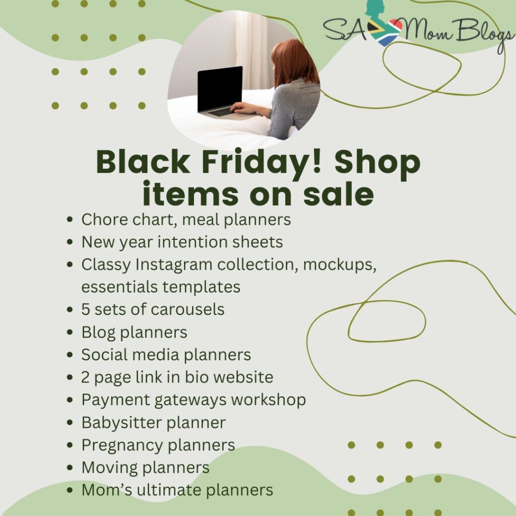 Black Friday SA Mom Blogs shop sale: 50% off: planners, templates and more!