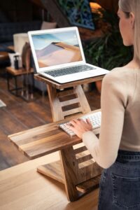 standing desk: this article recommends having your computer at your eye line. 