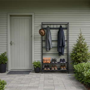 An outside rack for hats, coats, shoes and bags. 