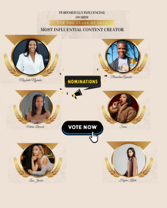 Most Influential Content Creator, Purposefully Influencing Awards. Nominations Nozibele Nyembe, Seema, Mshini Lekwadu, Hajira Khota,  Phumulani Gumede, Lisa Jacobs