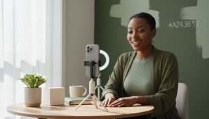 An African woman creating UGC content