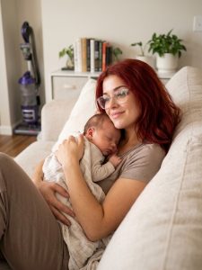 Mom managing a newborn and household