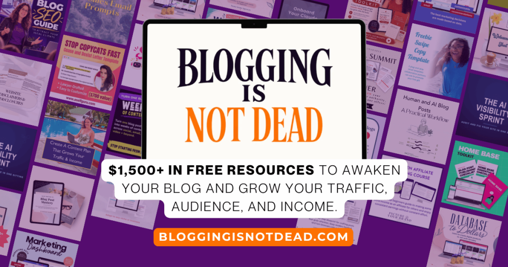 Blogging is not dead bundle $1500 in free resources to awaken your blog, grow your traffic, audience and income. 